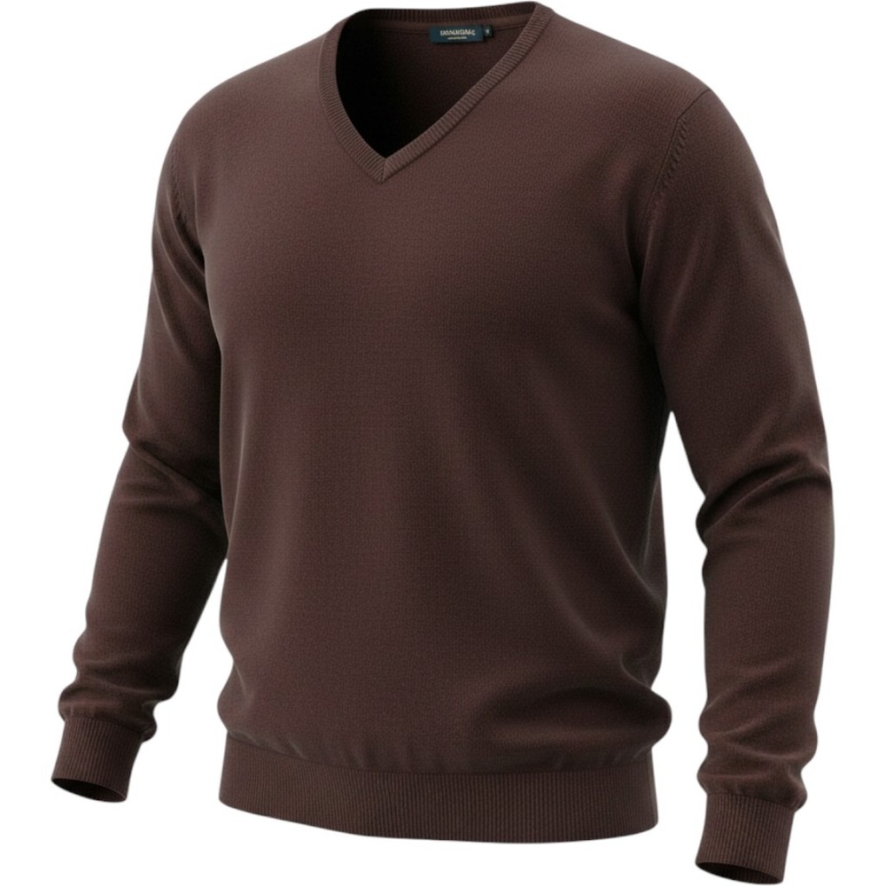 Charles Tyrwhitt Mens XL V-Neck Sweater Dark Brown Long Sleeve Knit Pullover
